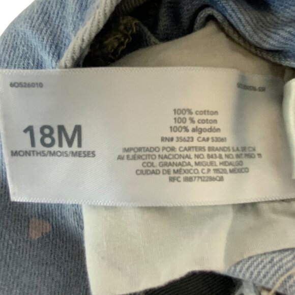 OshKosh Bgosh Baby Girl Denim Heart Print Overalls 18M Light Wash Snap Legs - Picture 5 of 6